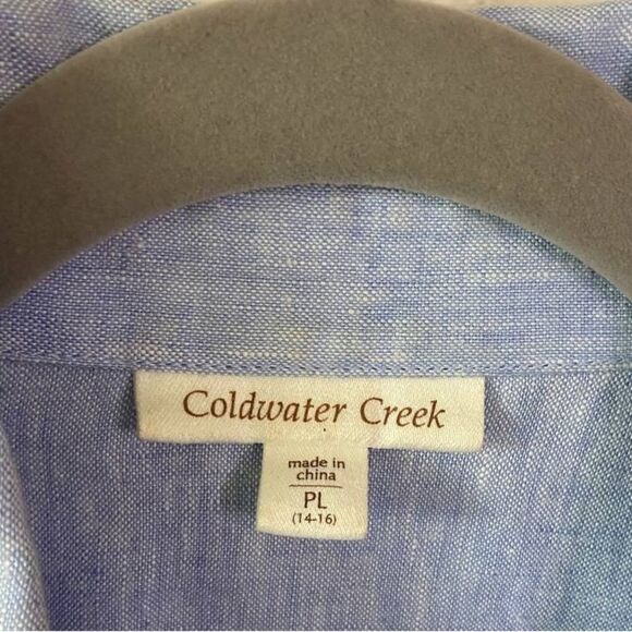 Coldwater Creek 100% Linen Pintuck Zip Front Blouse L Petite Lagenlook Beach - Picture 3 of 5